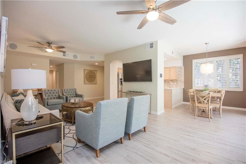Living Room/Dining Room. 65' 4K TV, in wall speakers