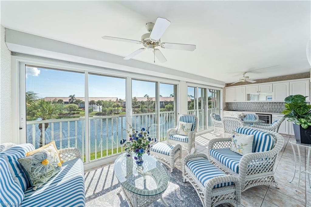 Beautifully done lanai in one of the premiere condos in coveted Falling Waters Beach Resort