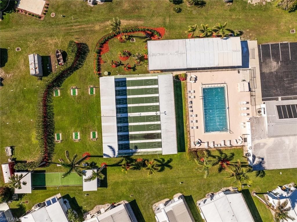 Drone / aerial view of a pool area