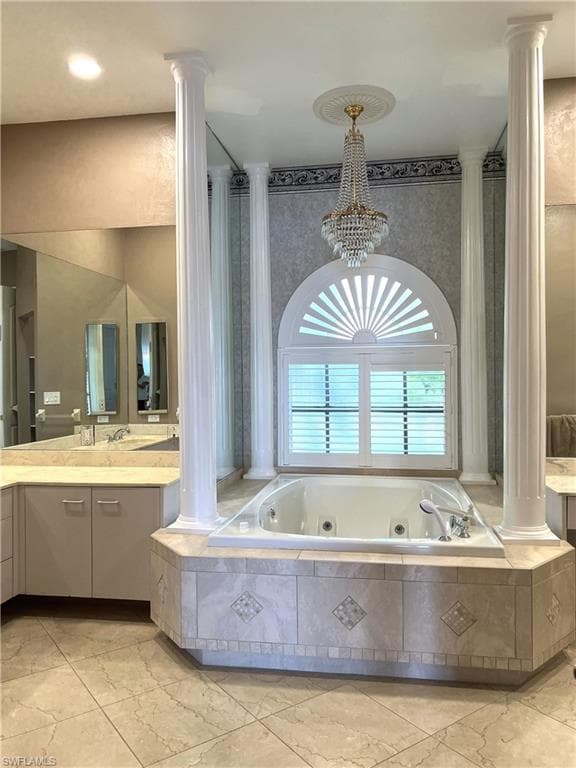Downstairs Master Bath Arched Jacuzzi tub w custom chandelier
