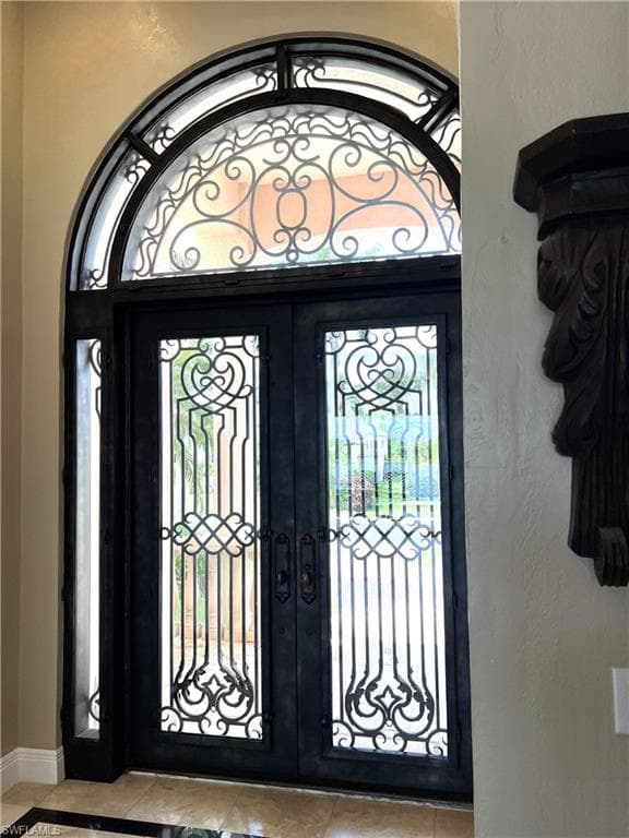 Foyer, looking out custom double entry doors
