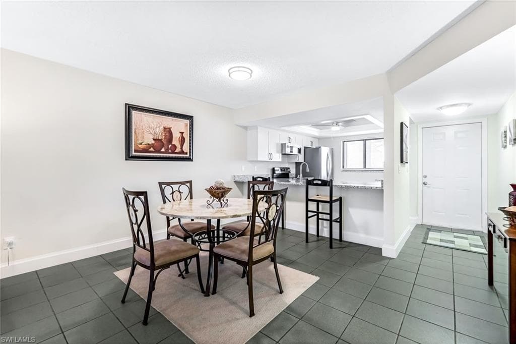 View of tiled dining room