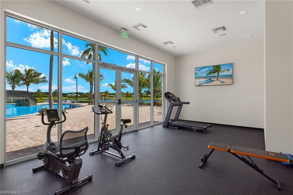 Exercise room with french doors