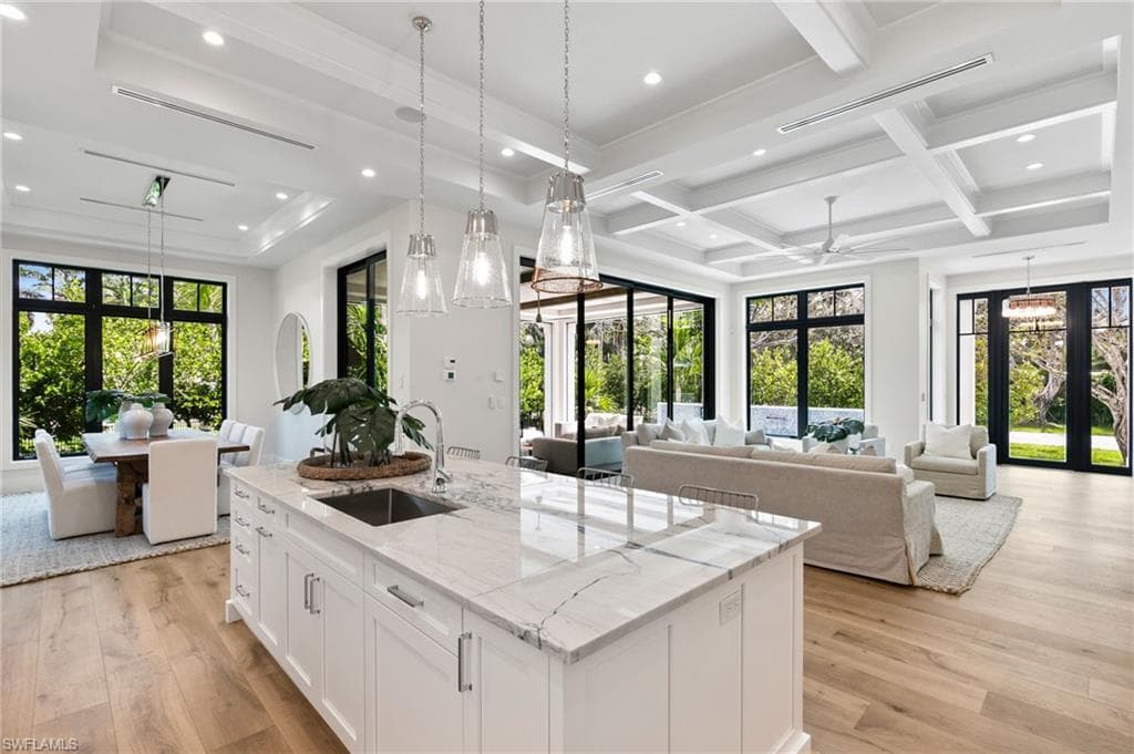 Main Living spaces have views of the Pool Wall with Fountain Waterfalls