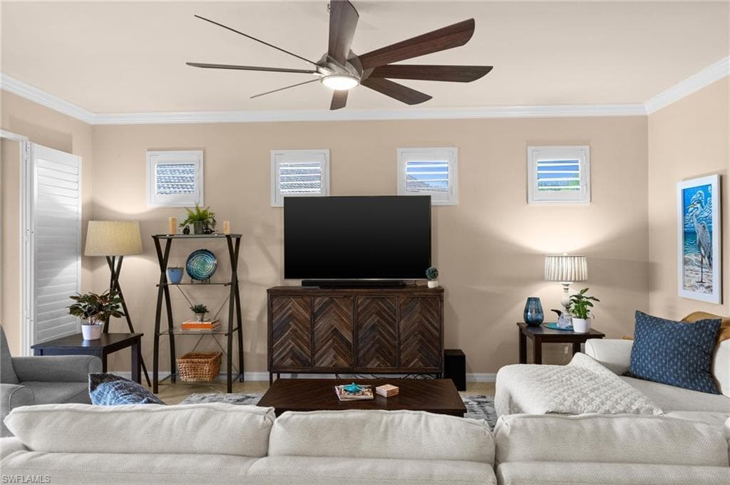 Living room with crown molding