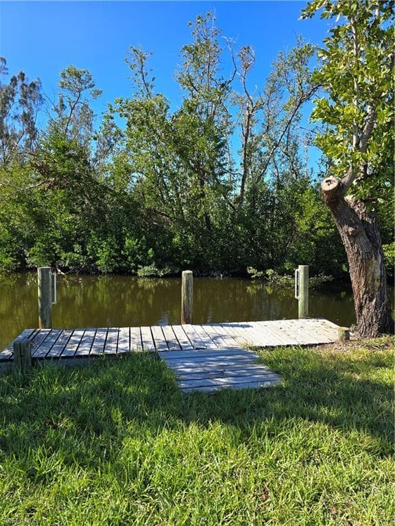 Dock area featuring a water view