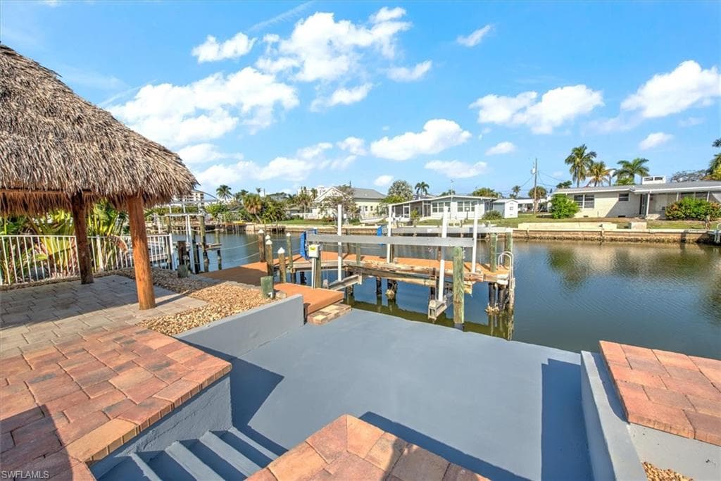 View of dock with a water view