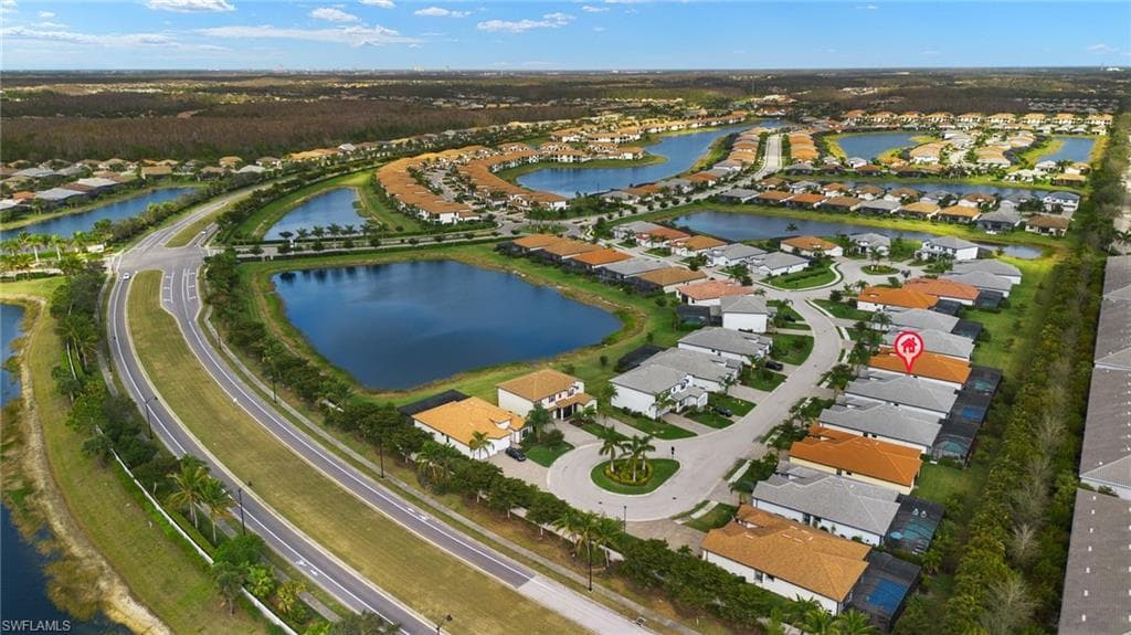 Aerial view with a water view