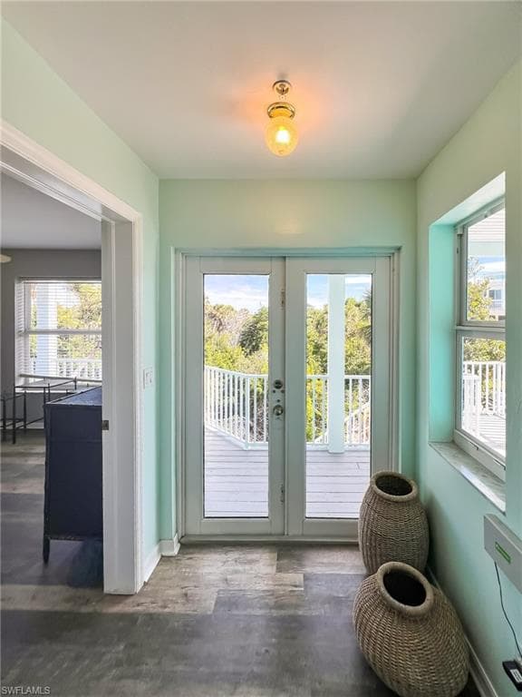 Entryway with french doors, dark wood-style flooring, and a healthy amount of sunlight
