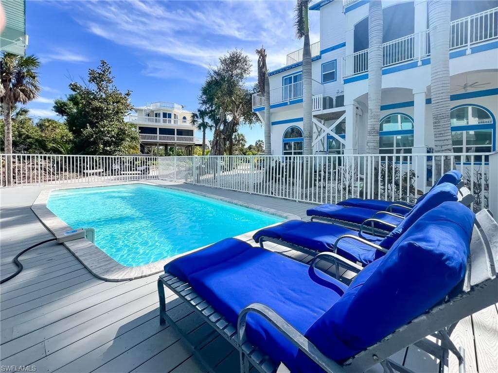 View of pool featuring fence and a fenced in pool
