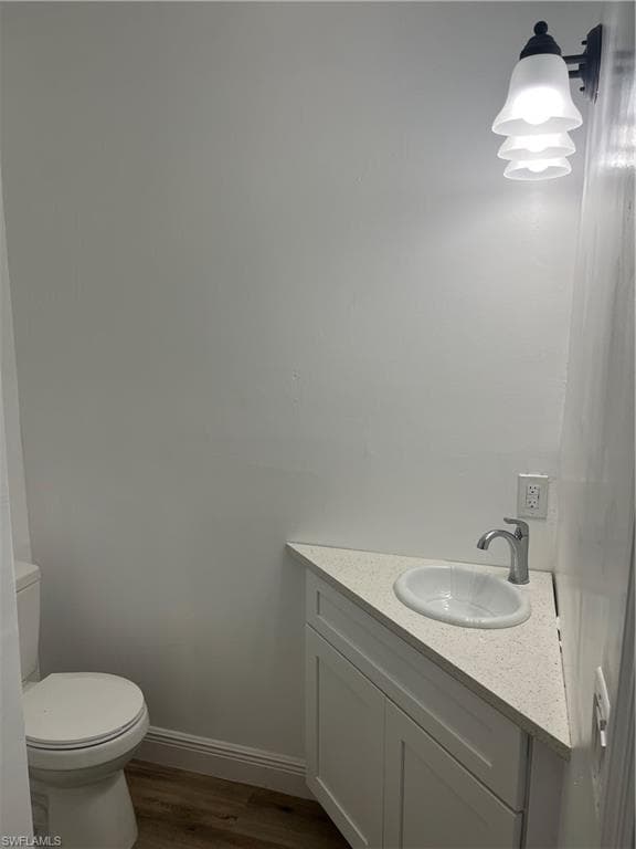 Bathroom featuring vanity and wood finished floors