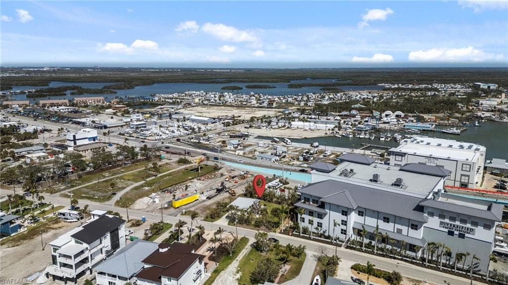 Bird's eye view of a nearby body of water