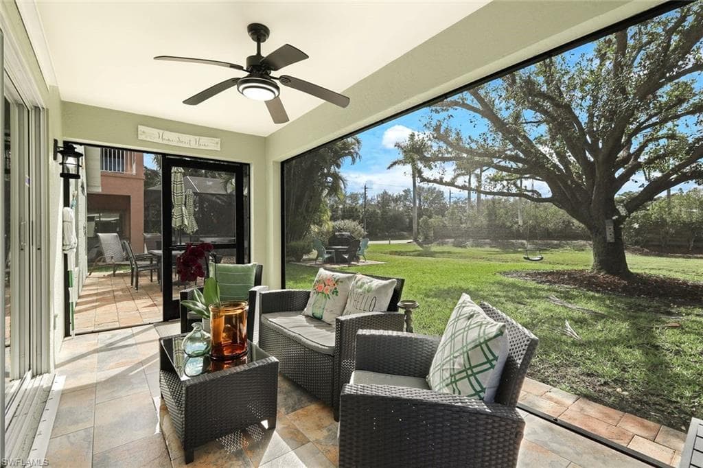 View of patio / terrace featuring an outdoor hangout area and a ceiling fan