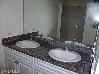 Full bath featuring a sink, a shower, and double vanity