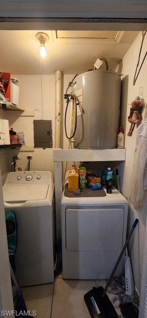 Laundry area with water heater, independent washer and dryer, and electric panel