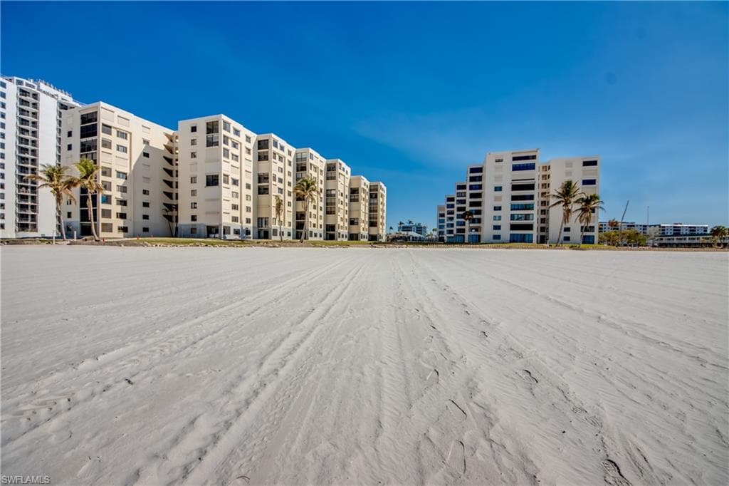 View from the beach looking back at the building