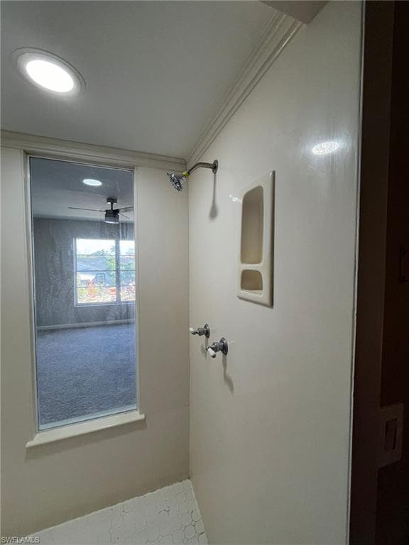 Bathroom featuring ornamental molding