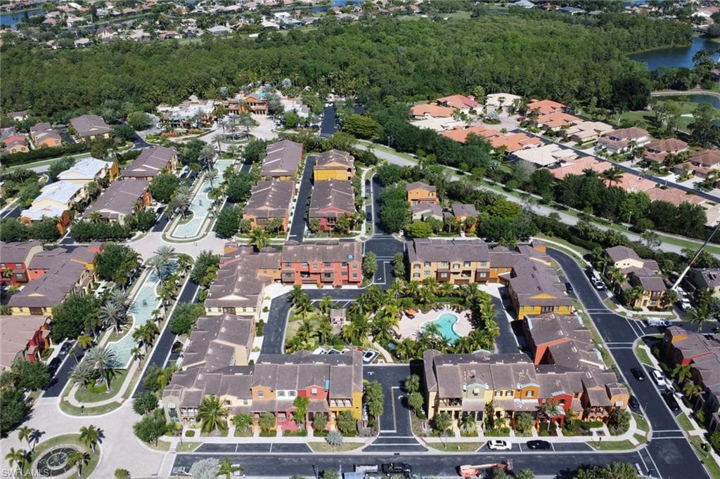 Bird's eye view featuring a residential view and a water view