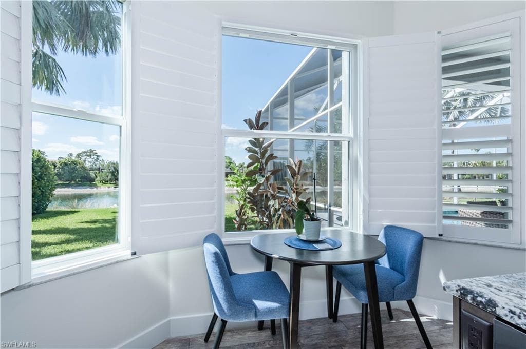 Breakfast area with a water view