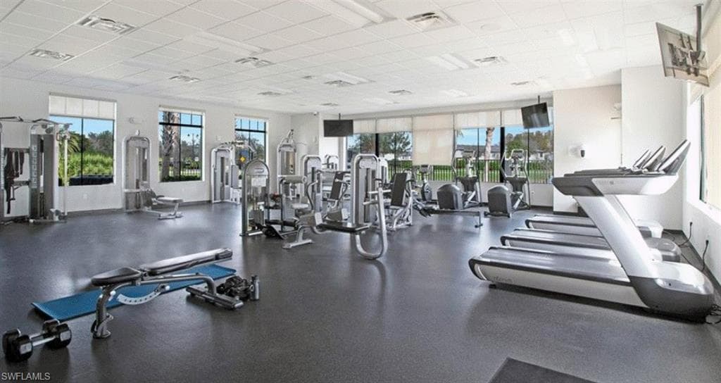 Exercise room featuring a paneled ceiling