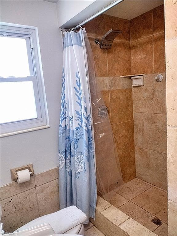 Bathroom with toilet and a shower stall