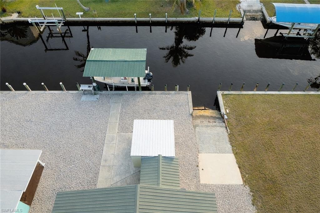 Aerial view of a nearby body of water