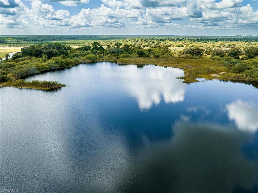 Aerial view of a nearby body of water