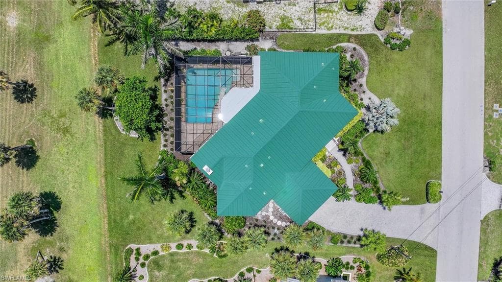 Drone / aerial view of a pool