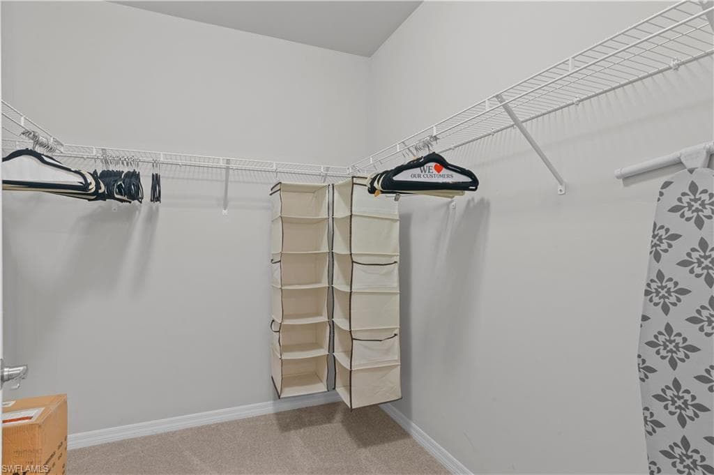 Spacious closet with carpet floors