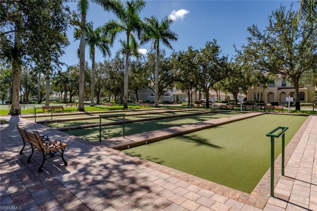 View of community featuring a bocce ball area