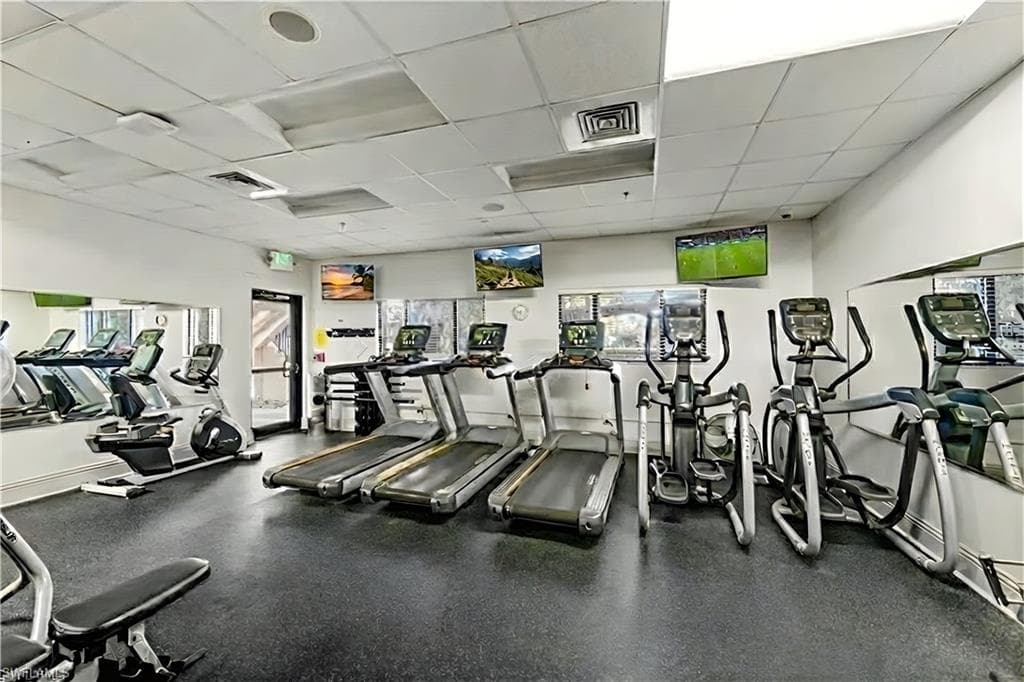 Exercise room with a drop ceiling