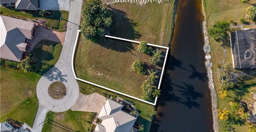 Bird's eye view of a nearby body of water