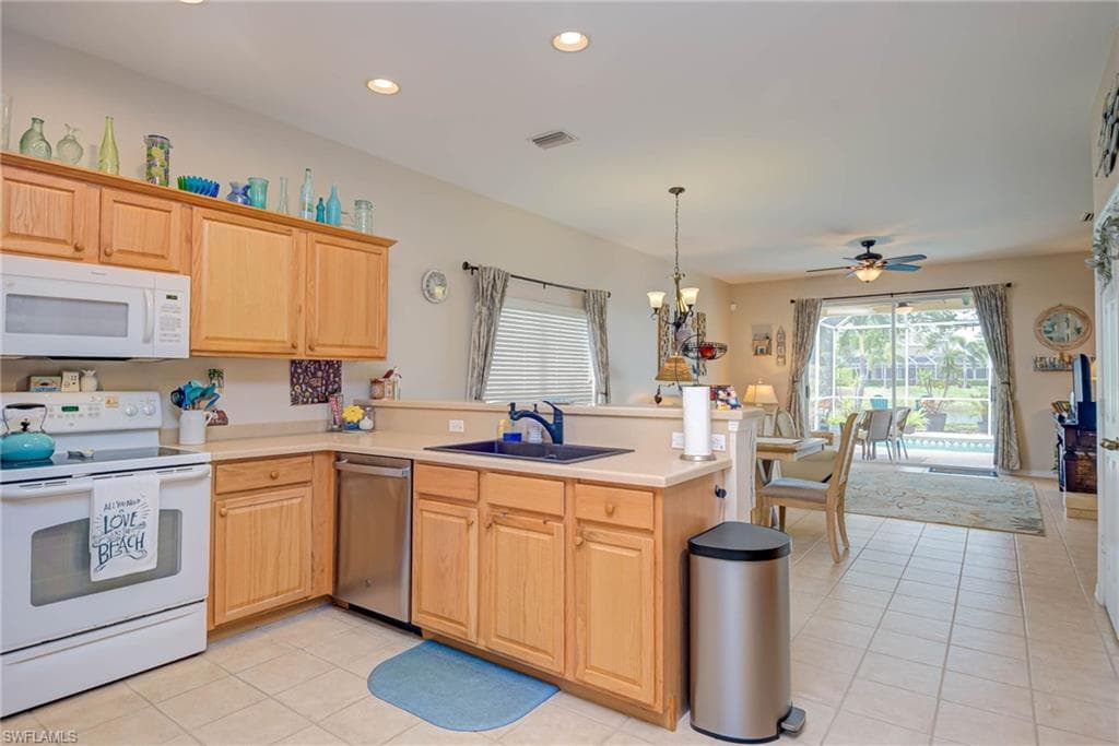 Kitchen open to family room and casual dining area