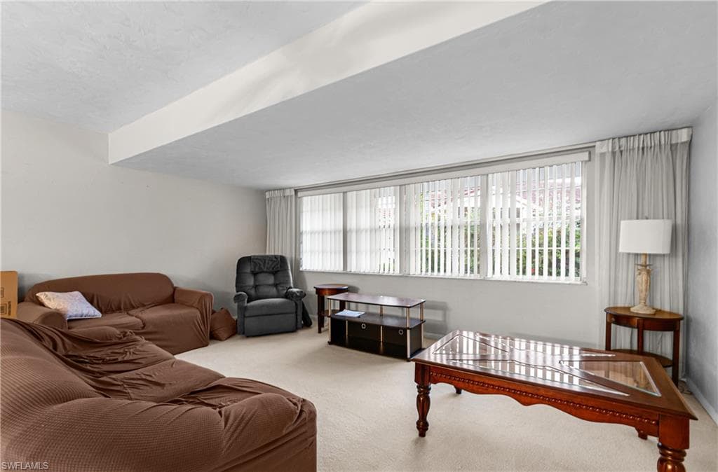 Living room featuring healthy amount of natural light and carpet