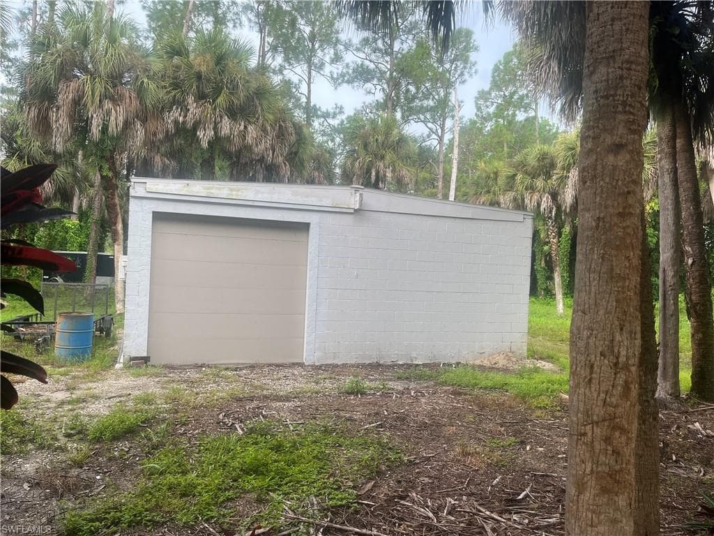 View of detached garage