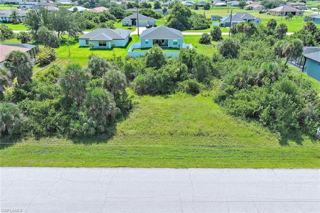 Aerial perspective of suburban area featuring a tree filled landscape