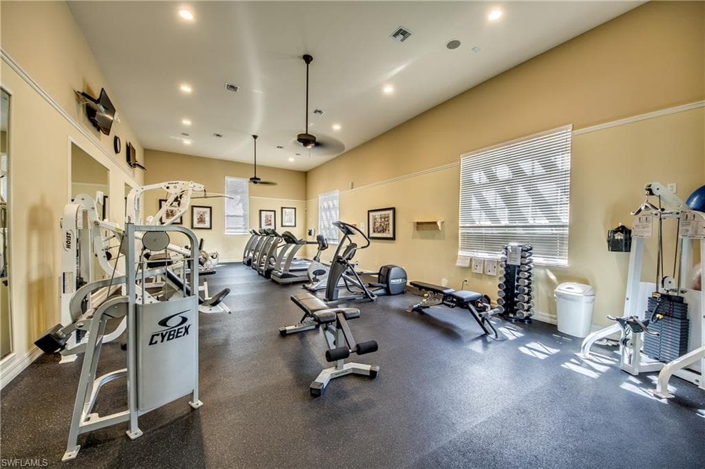Gym with recessed lighting