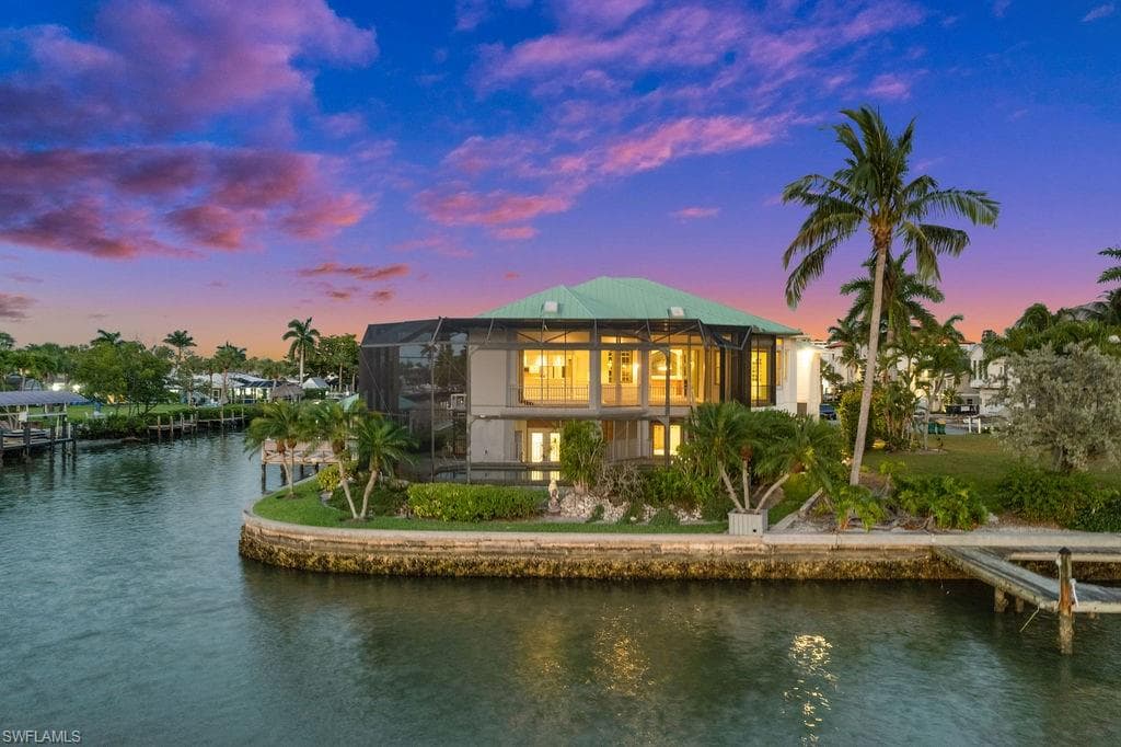 Aerial view of the back home at dusk