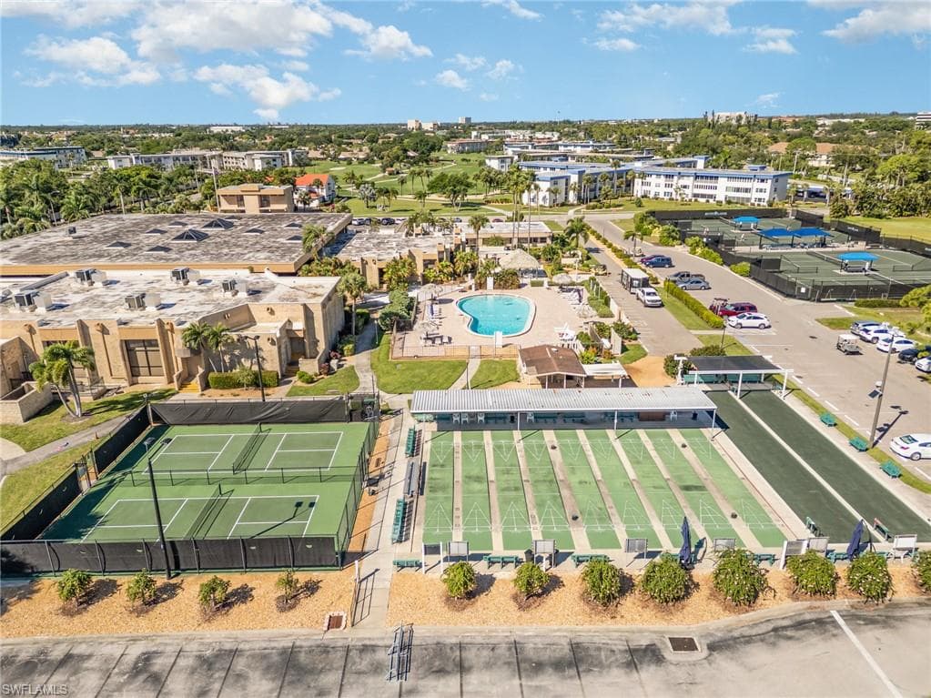 View of pickleball courts, shuffleboard, and bocce courts