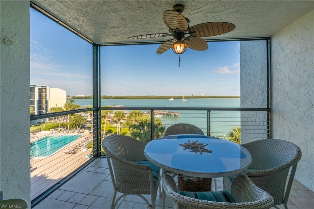 Screened Balcony with view of Marco River