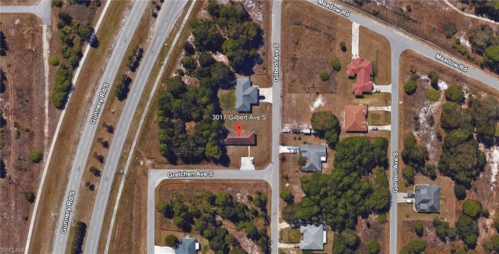 Aerial map of property before new roof and surrounding area Large Corner Lot