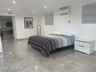 Bedroom featuring light tile patterned floors and recessed lighting