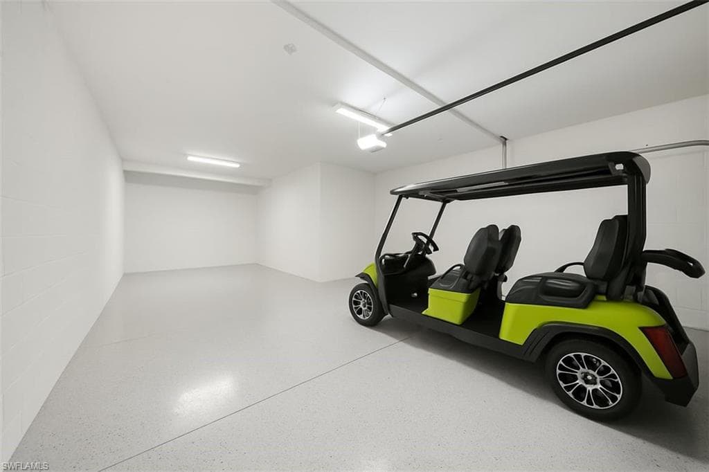 Garage with concrete block wall