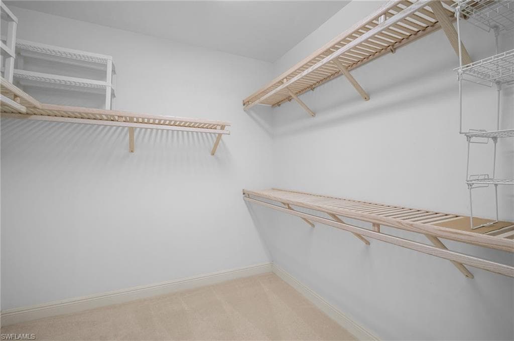 Walk in closet with light carpet