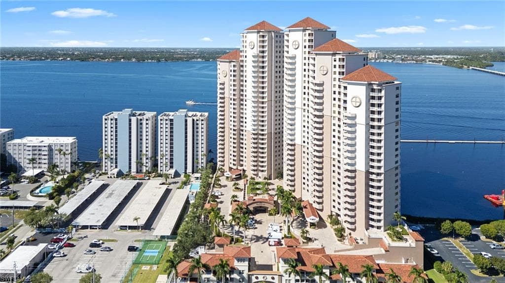 Aerial view of a nearby body of water