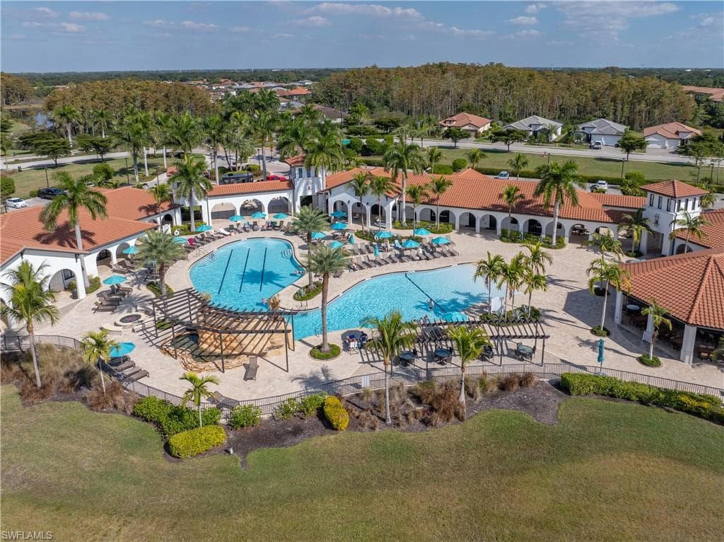Aerial view of a pool