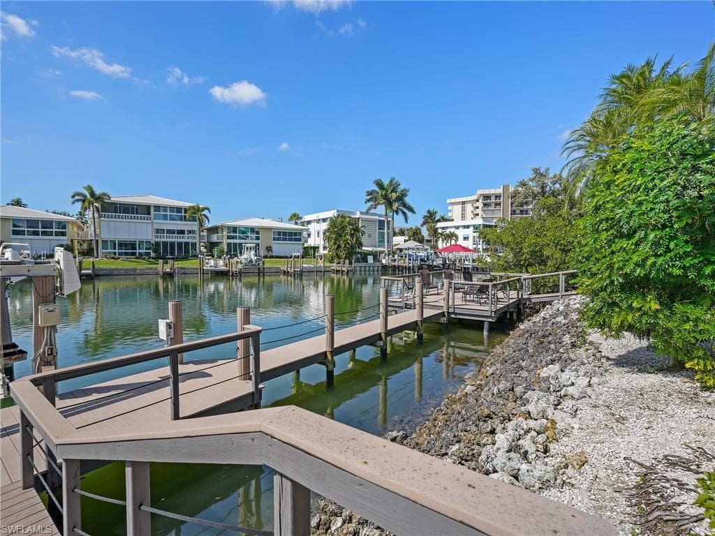 Dock area featuring a water view and a residential view