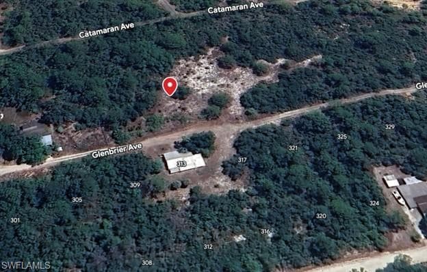 Aerial overview of property's location with property boundaries highlighted