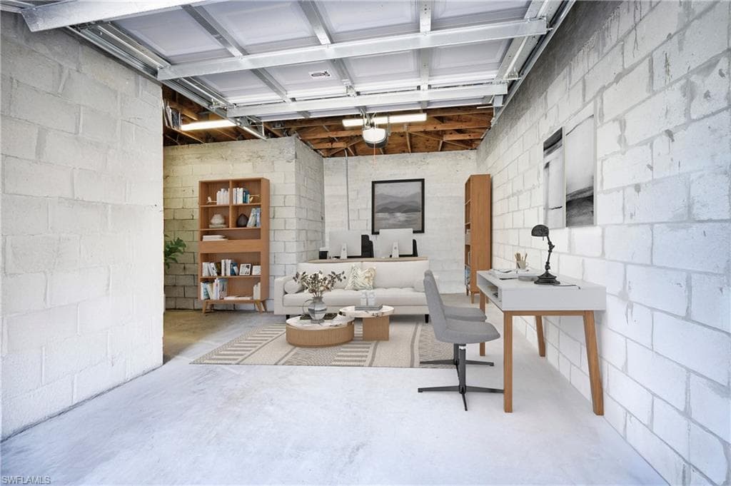Virtually staged garage as office space