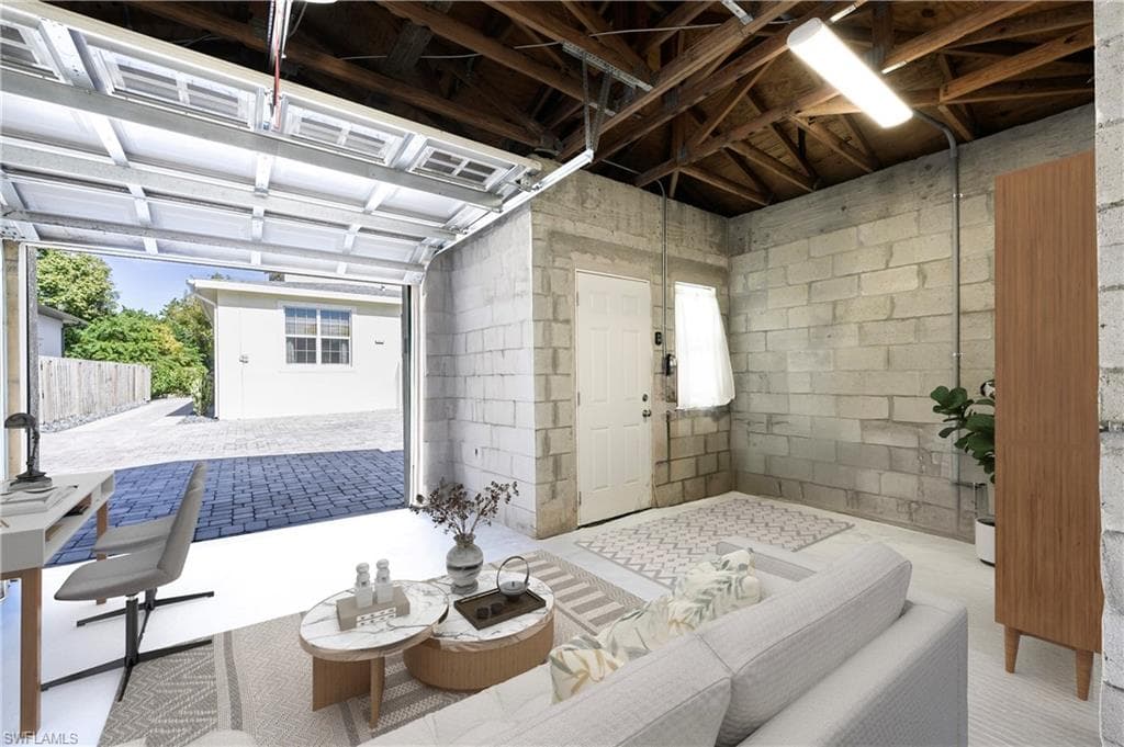 Virtually staged garage as office space
